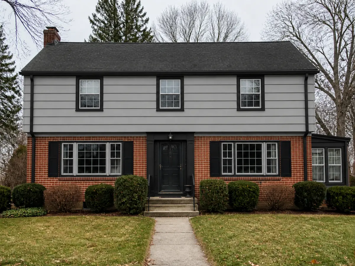 A completed brick and charcoal North American house exterior option